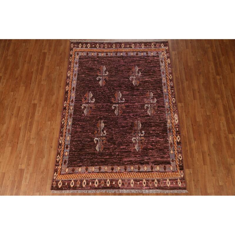 Hand Knotted Oriental 100% Wool Carpet Modern Geometric Pink Moroccan Area Rug - 8' 1'' X 5' 8''