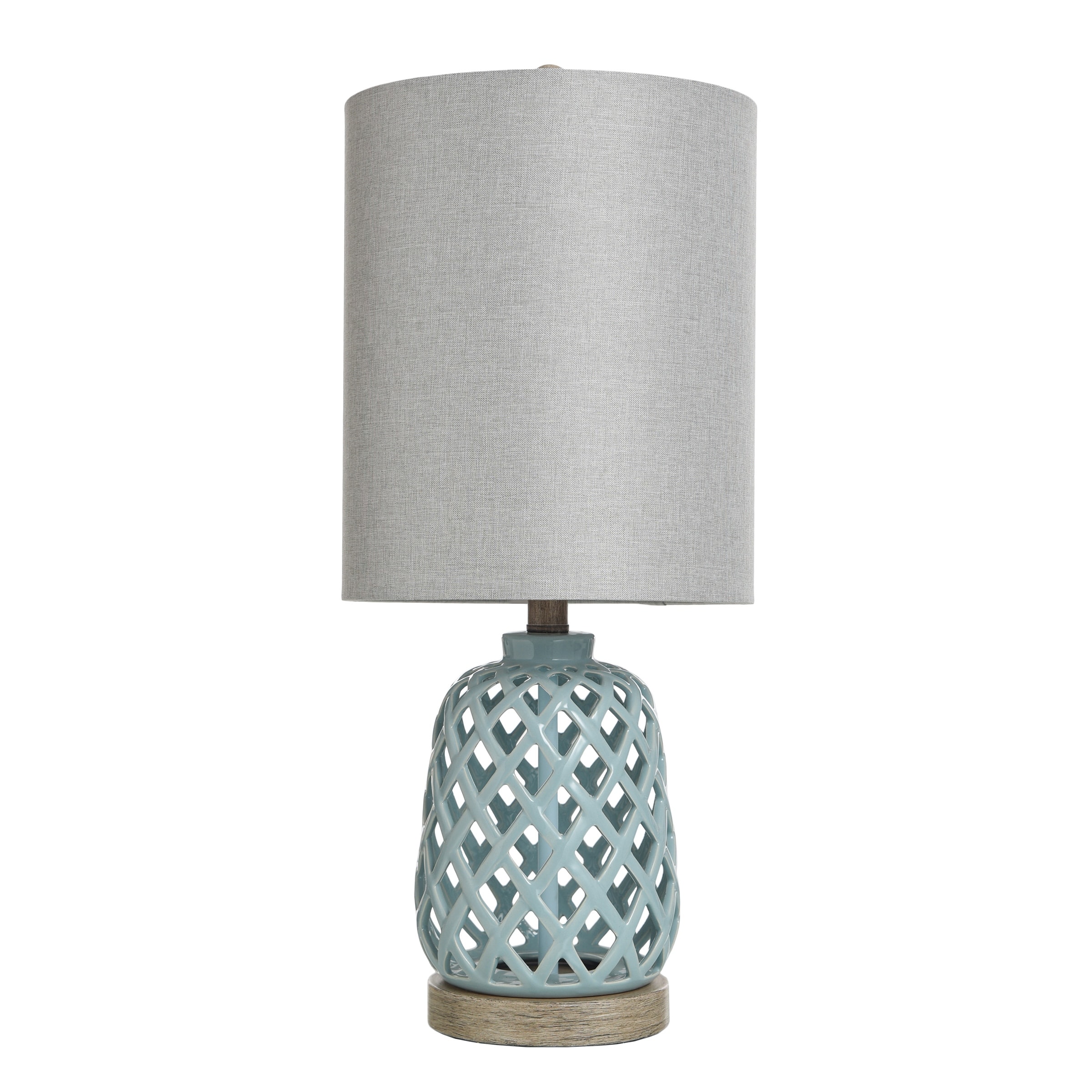 StyleCraft Ceramic Blue Table Lamp - White Hardback Fabric Shade