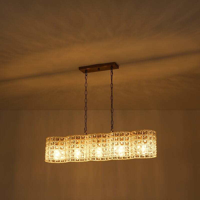 Gorgeous 5-Light Sparkling Crystal Grid Linear Chandelier