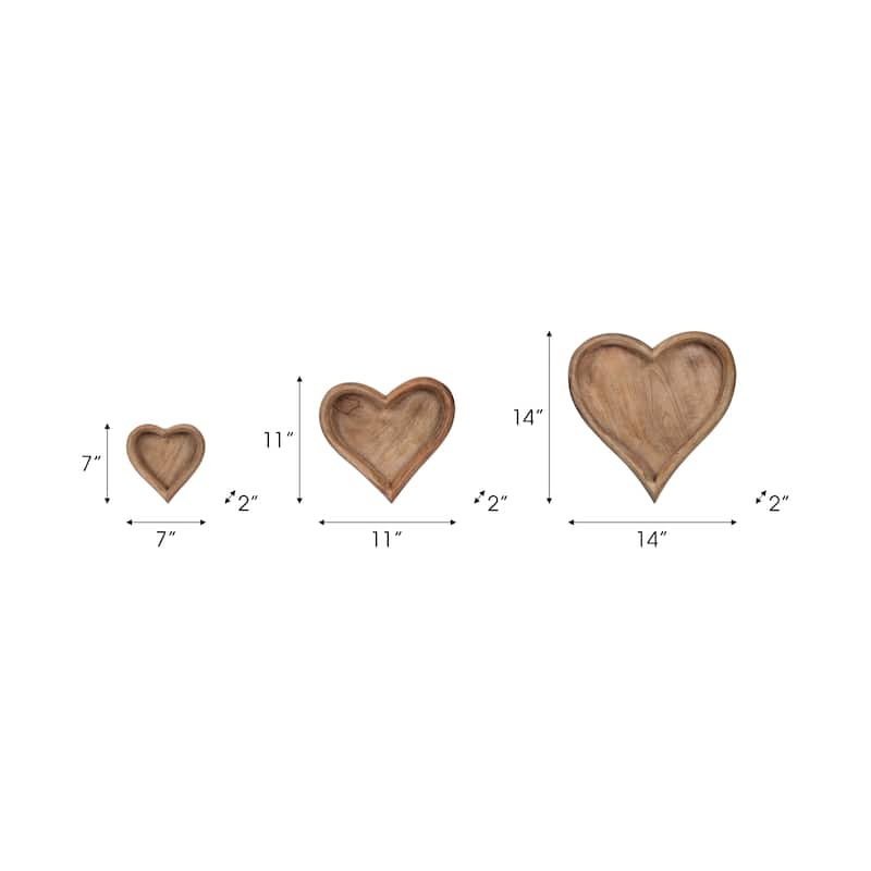 Sagebrook Home Mango Wood Heart Trays - Perfect For Entertaining & Decor - 14" x 14" x 2"