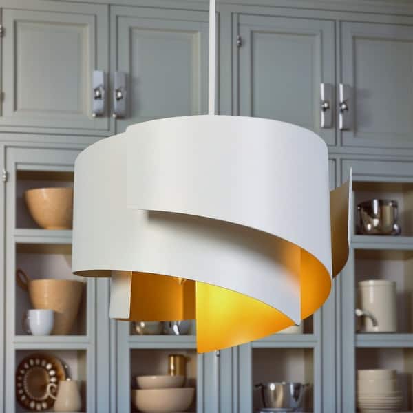 slide 2 of 9, Modern Unique 3-Light Chandelier White Gold Spiral Design Large Pendant for Kitchen Dining Room - 15.8 " × 9.8 "