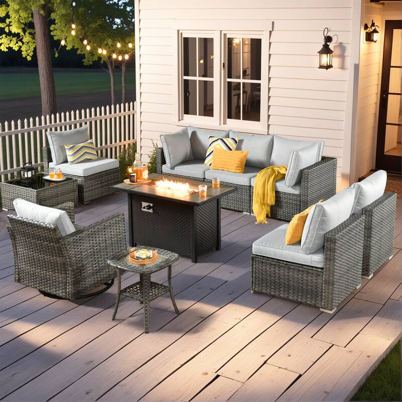 XIZZI 10-Piece Outdoor Furniture Sectional Swivel Chair Set