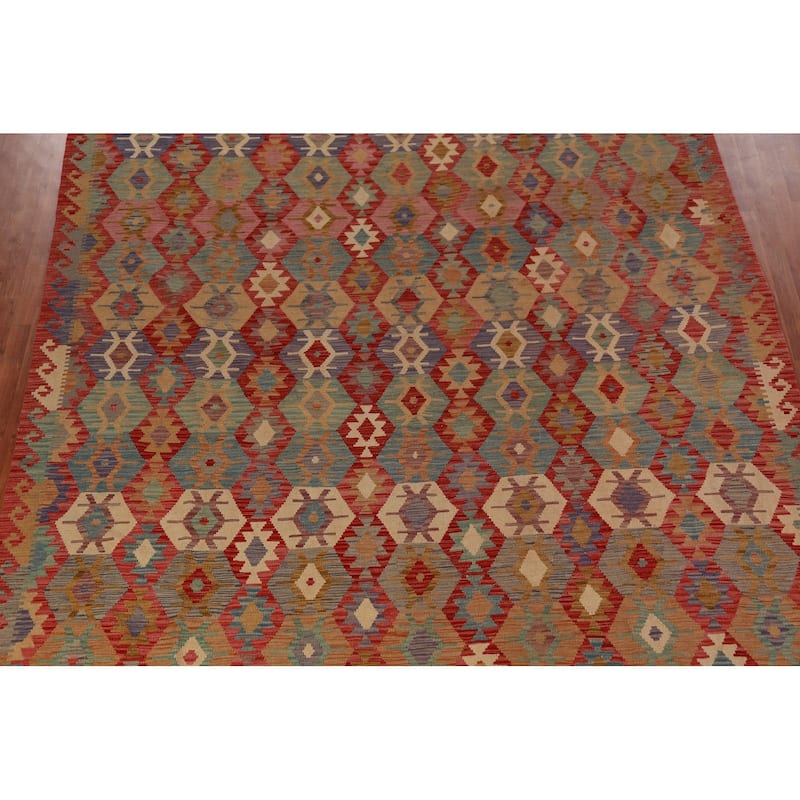 Geometric Kilim Oriental Large Rug Flatweave Living Room Wool Carpet - 10'1"x 15'10"