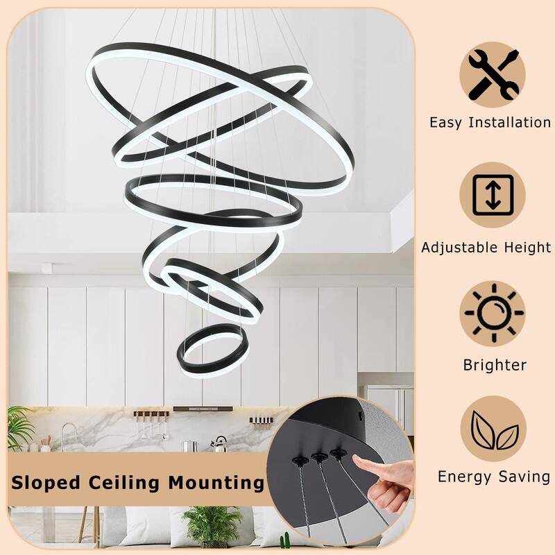 Modern Led Chandelier 6 Ring Chandelier LED Ceiling Lights with Remote