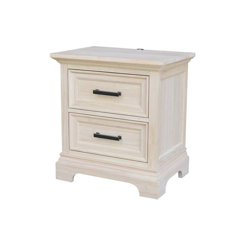 International Concepts Solid Wood 2-Drawer Nightstand with USB Charging Port