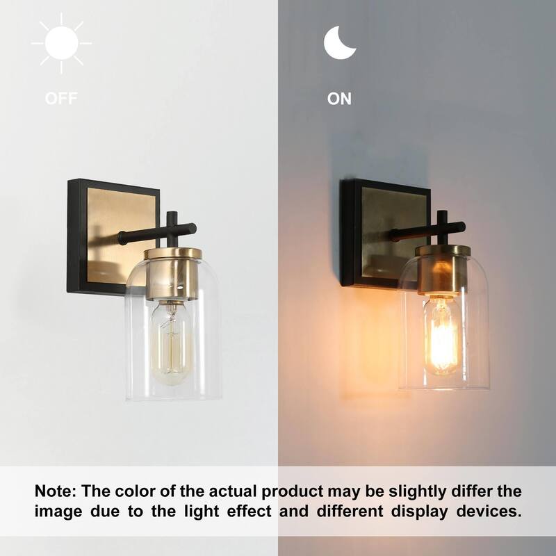 Modern Transitional 1-Light Black Gold Cylinder Glass Wall Sconce Dimmable Bathroom Vanity Lights