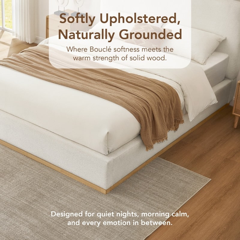 Spruce & Spring Modern Boucle Upholstered Platform Bed with Solid Wood Frame