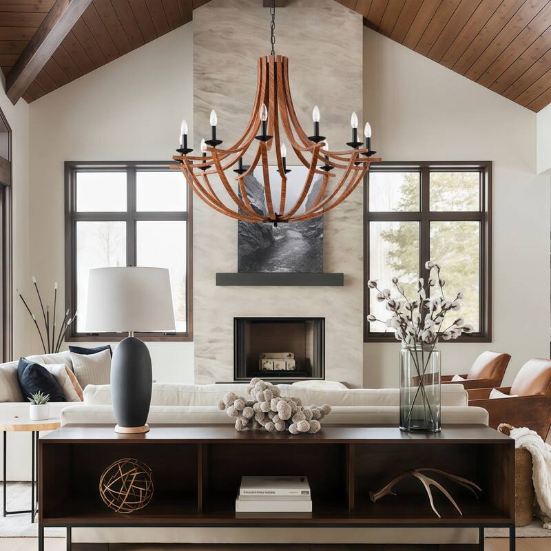 Rustic Candle Style Chandeliers Black and Faux Wood Chandelier