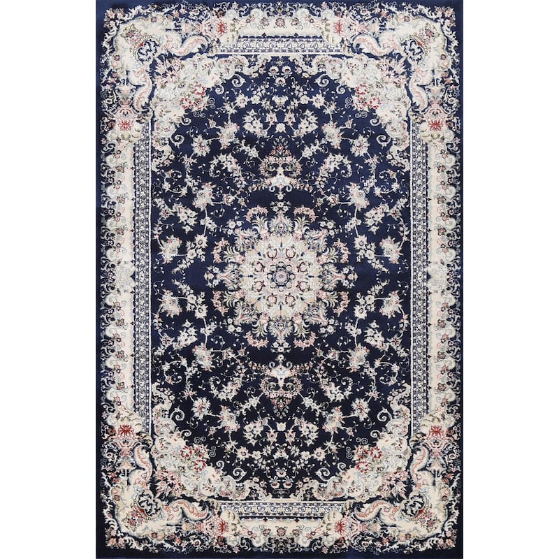 Navy Blue Floral Medallion Transitional Turkish Rug Oriental Carpet