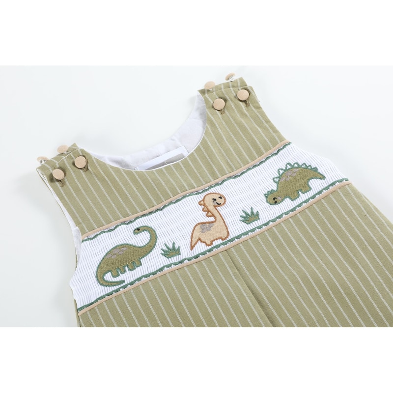 Green Dinosaur Smocked Overalls