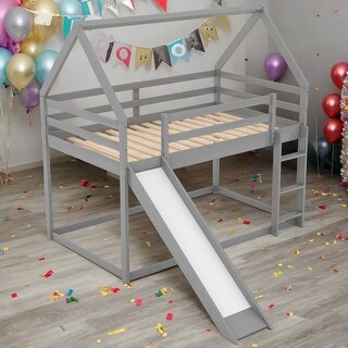 Kids Bed House Shape Twin Over Twin Bunk bed with Slide and Ladder ...