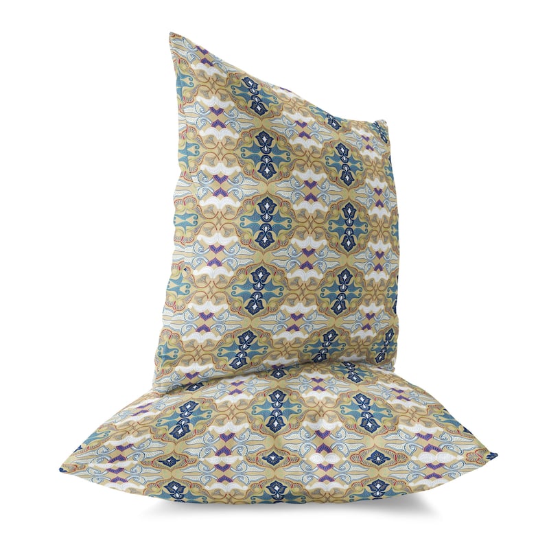 Beige And Blue Floral Elegance Indoor/Outdoor Throw Pillow Zipper