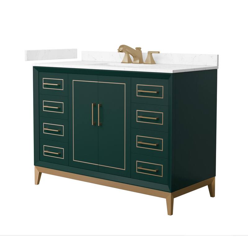 Wyndham Collection WCH5151-48S-VCA-US3MXX Marlena 48" Free Standing - Green / Carrara Cultured Marble Top / Satin Bronze