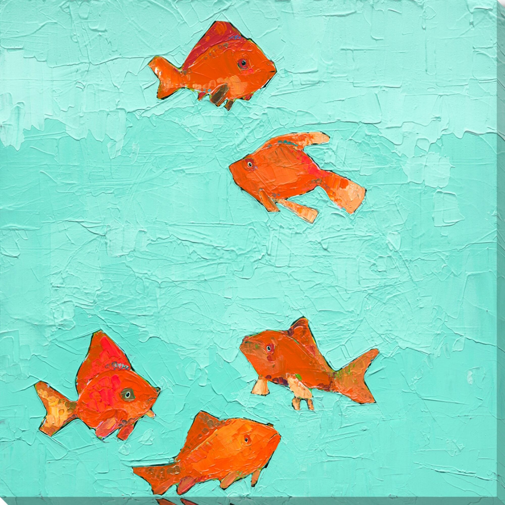 Shop Orange And Teal Blue Swimming Goldfish Painting Square Wall