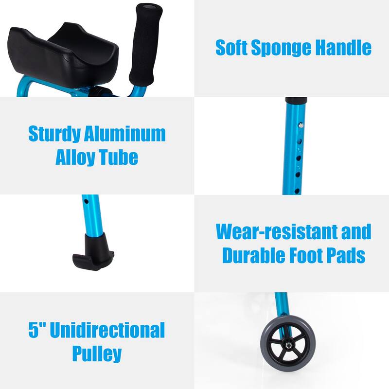 Costway Folding Wheel Walking Frame Adjustable Alloy Walker W/Armrest - See Details