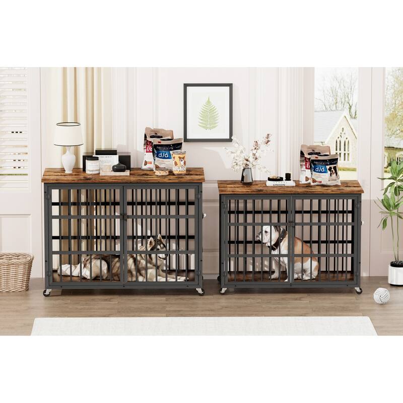 Decorative Pet House, Dog Crate Furniture with Iron Frame Door and wheels