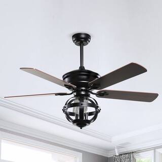 Farmhouse Matte Black 5-Blade Cage Reversible Ceiling Fan with Remote and Light Kit - 52-in W x 22.8-in H