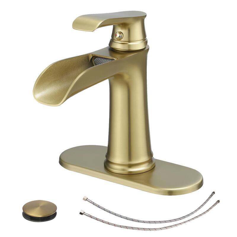 Topcraft Single Handle Waterfall Bathroom Faucet with Baseplate - Brushed Gold