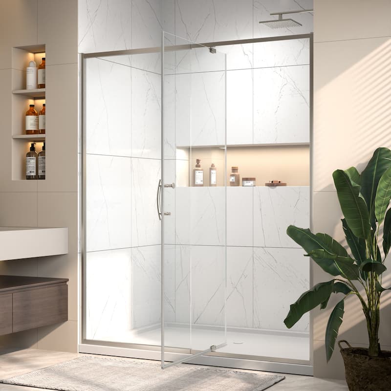 60"x71" Single Pivot Swing Shower Doors in Nickel/Black/Chrome Frameless Enclosure Tub Doors with Clear Tempered Glass