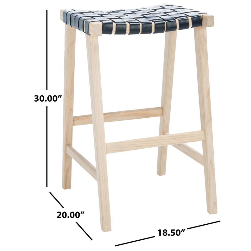 SAFAVIEH Remzija 30-inch Woven Leather Rectangle Bar Stool - 20" W x 19" D x 30" H