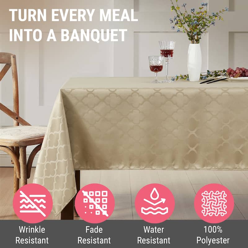 HLC.me Modena Lattice Fabric Tablecloth, Jacquard Fabric Table Cloth for Round Rectangle Table Advanced Water & Fade Resistance