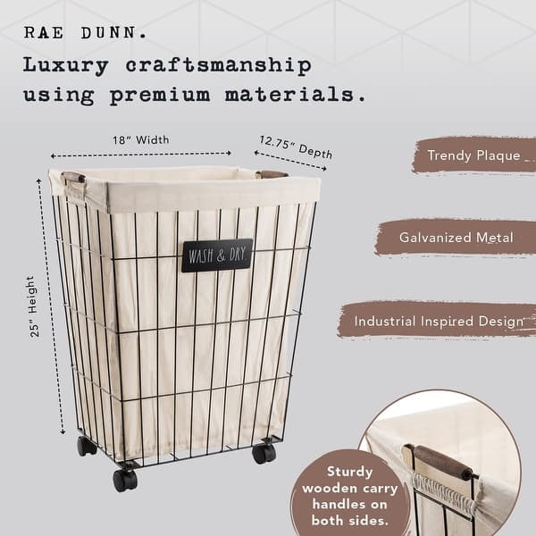 Rae Dunn Heavy Duty Laundry Hamper on Wheels WASH On Sale Bed