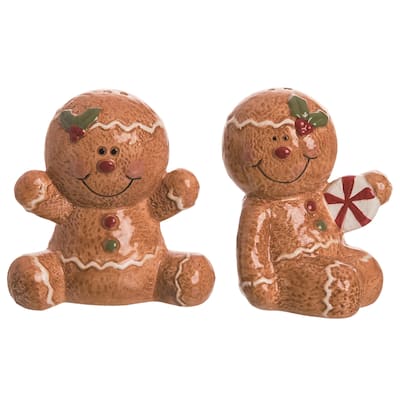 Transpac Ceramic 3.5 in. Christmas Sweet Gingerbread Salt and Pepper Shaker Set of 2