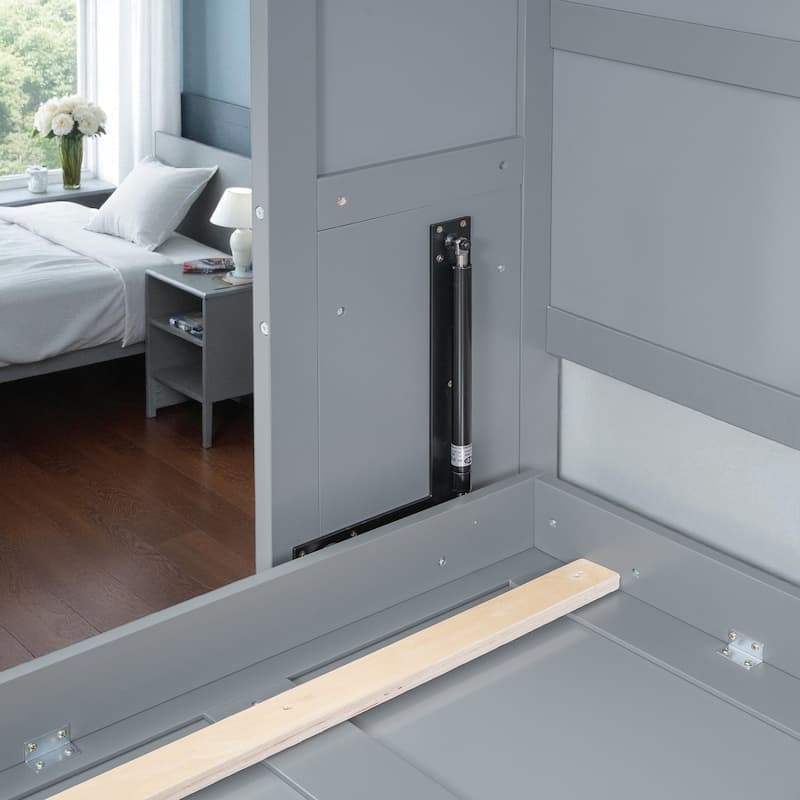 Full Size Murphy Wall Bed with Top Cabinets, Fold-Away Space-Saving Bed with Slat Support, No Box Spring Needed