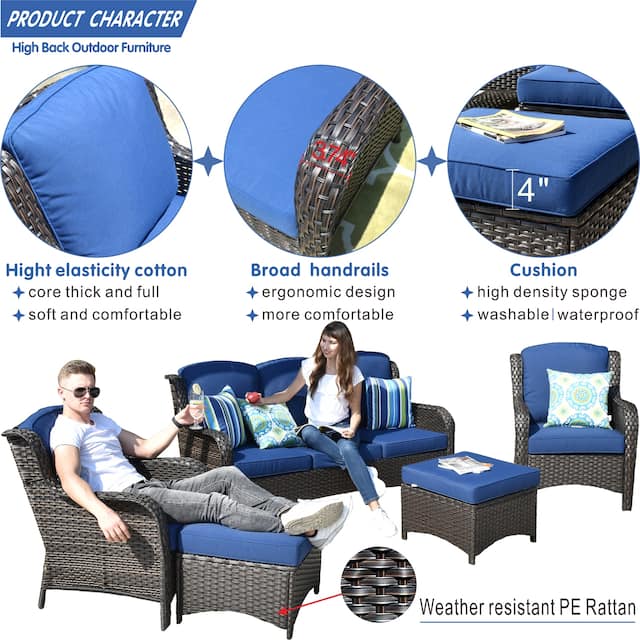 OVIOS 5-piece Patio Conversation Wicker Furniture Set