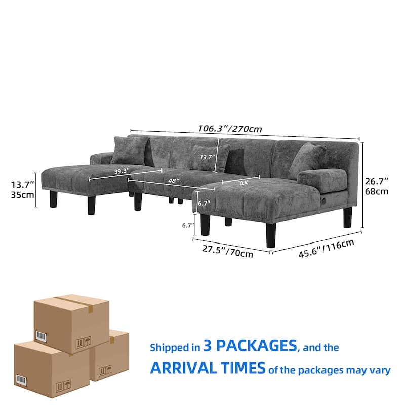 Moasis Sectional Couches U Shaped Sofa Chenille Modern Modular Couch - 45.6"W x 106.3"L x 26.7"H