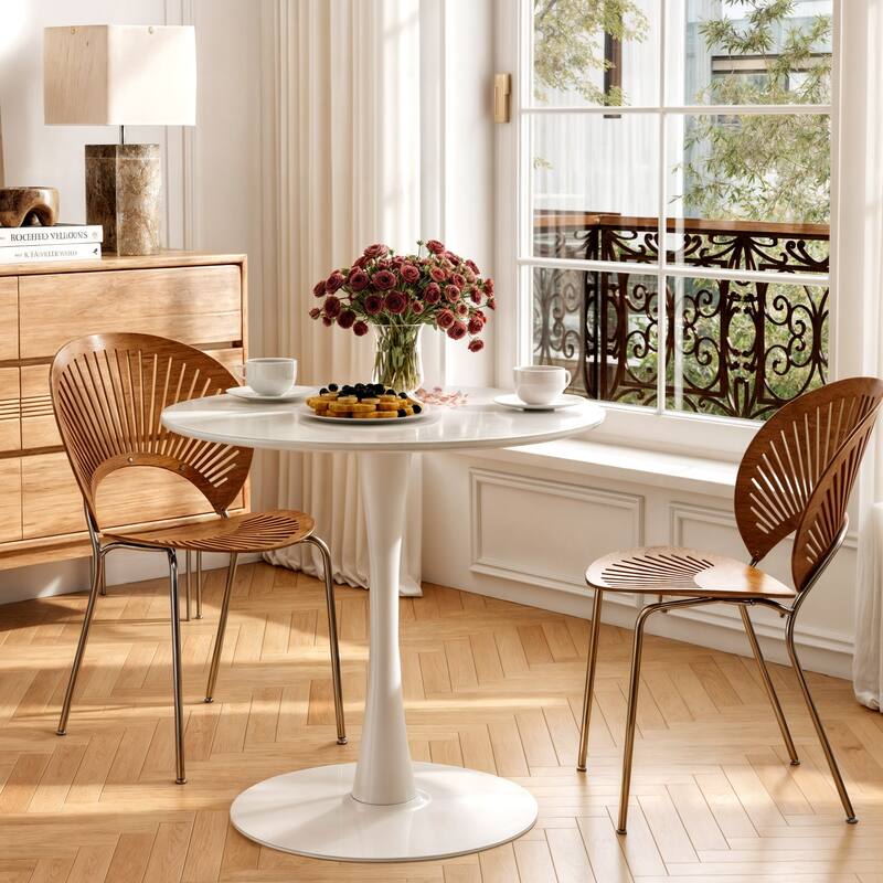 Mid-Century Modern Round Kitchen or Dining Table with Steel Pedestal Base for Dining Room - 31.5"