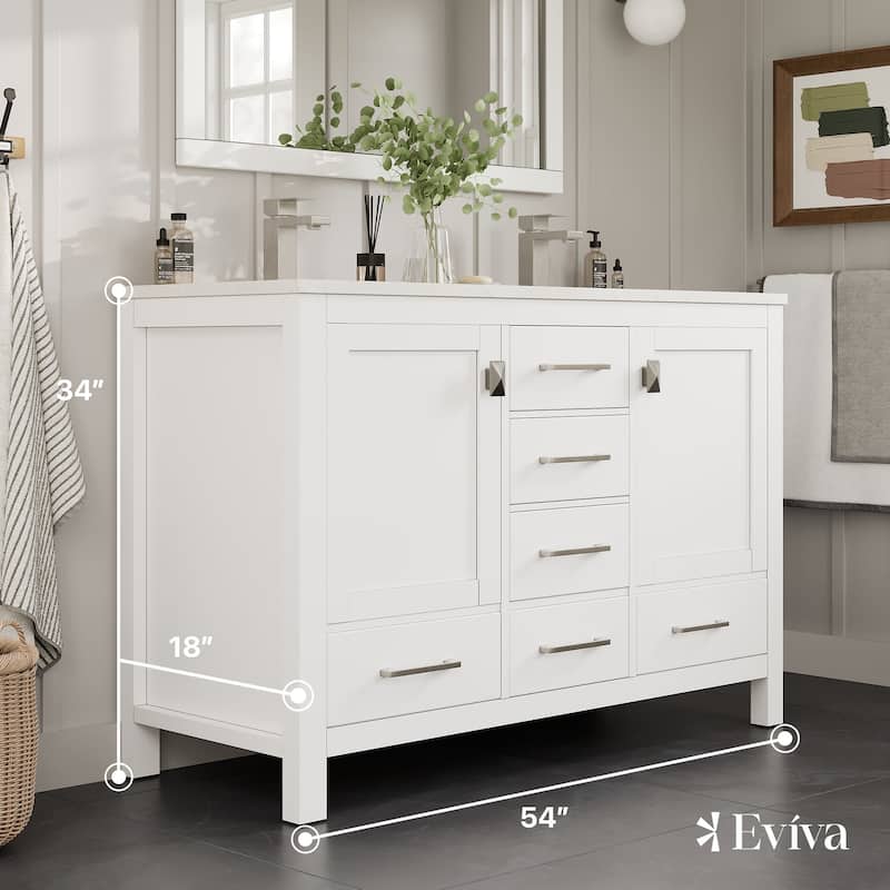 London 54"W Bath Vanity with Carrara Quartz Top & Undermount Sink