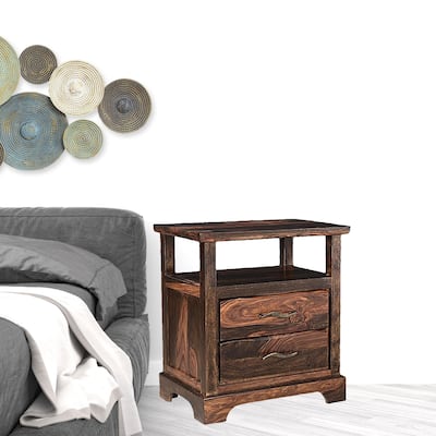 HomeRoots 27" Dark Brown Two Drawer Solid Wood Nightstand