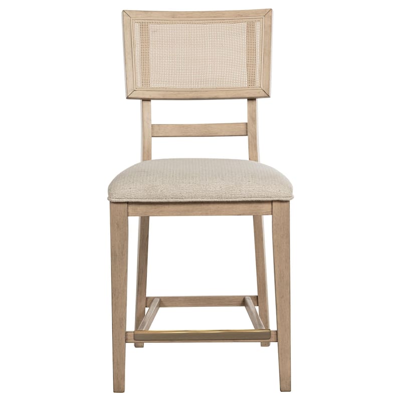 Lno Counter Dining Side Chair Set of 2, Rattan Woven Back, Beige Wood