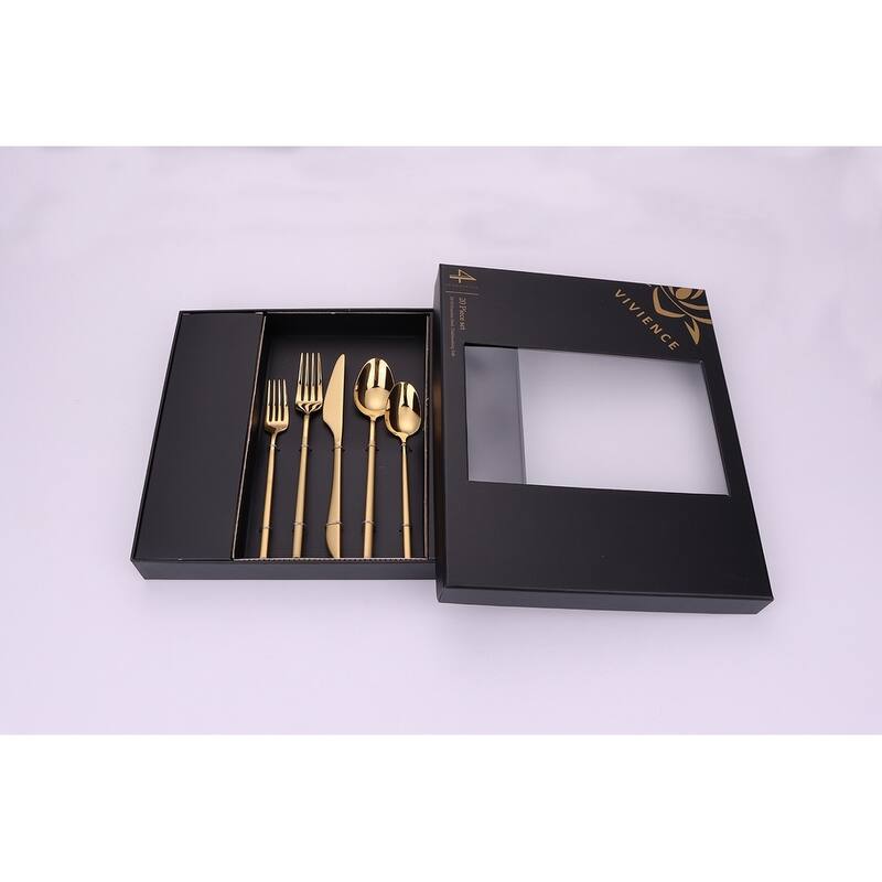 20 Pc Flatware Set Gold With Matte Handles - Service For 4 - Service for 4