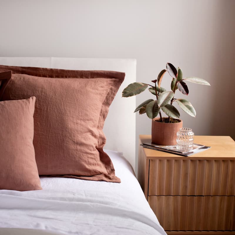 100% French Linen Flanged Euro Sham by BOKSER HOME - Pillow Covers - 26" x 26" - Clay