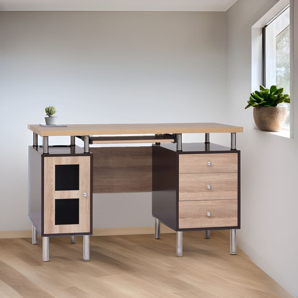 3-Drawer Filing Cabinet, Two-Tone Office Desk Power Outlets & USB Ports – Includes 3 Drawers and 1 Storage Cabinet