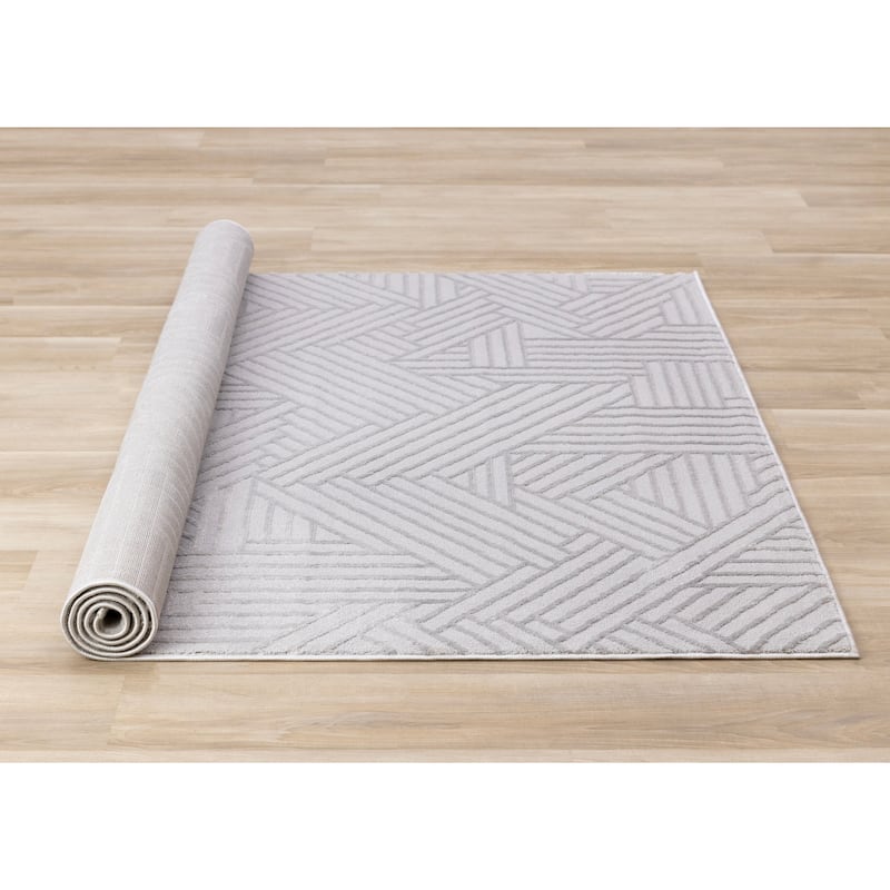Ellie Collection - High-Low Textured Soft Polyester Grey Area Rug