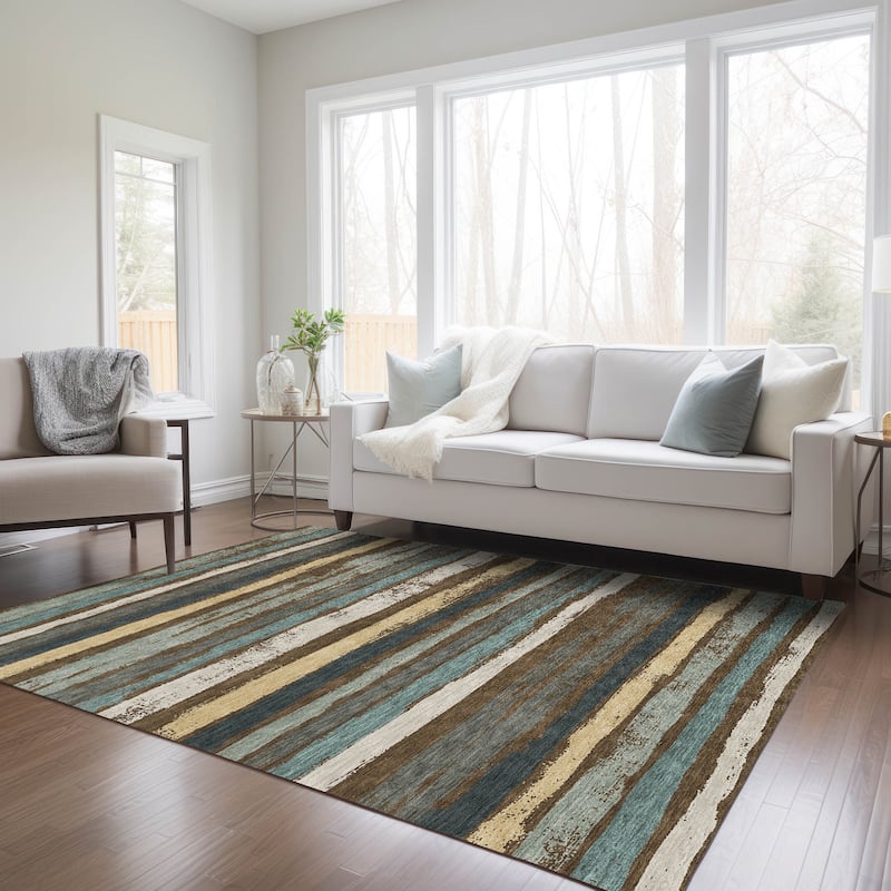 Machine Washable Indoor/ Outdoor Chantille Stripe Rug