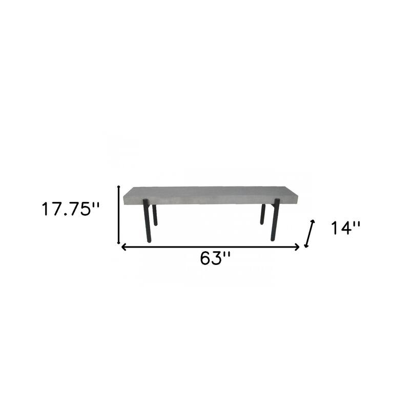 HomeRoots 63" Gray and Black Concrete Dining Bench - 63