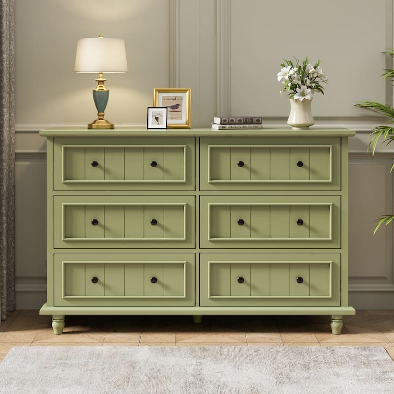 Vintage 6-Drawer Dresser Mid-Century Storage Chest - Green
