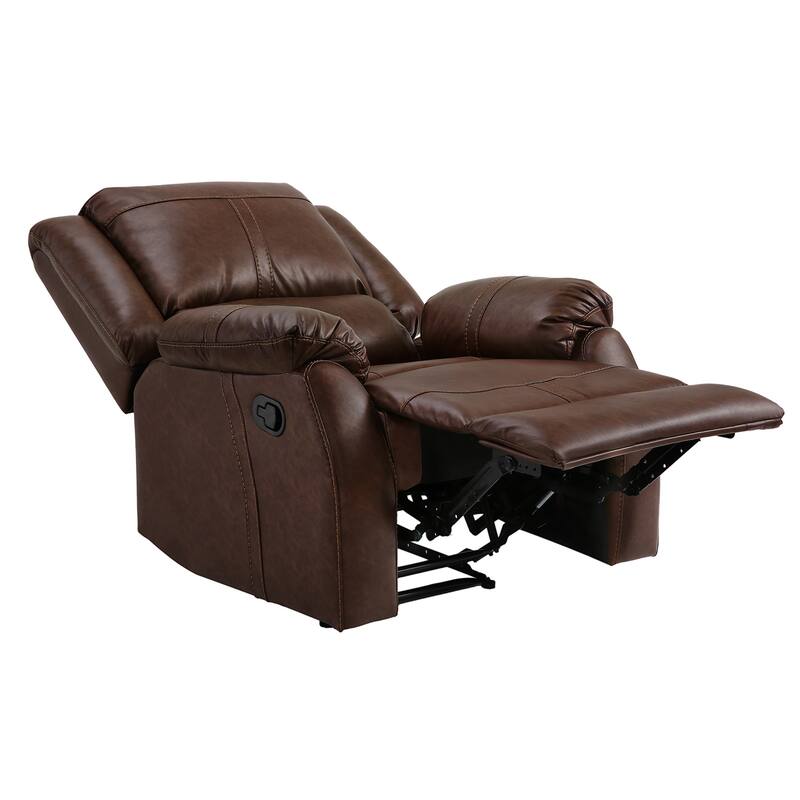 Faux Leather Recliner Sofa, Classic And Traditional Manual Recliner Chair With Comfortable Arms And Single Sofa For Living Room