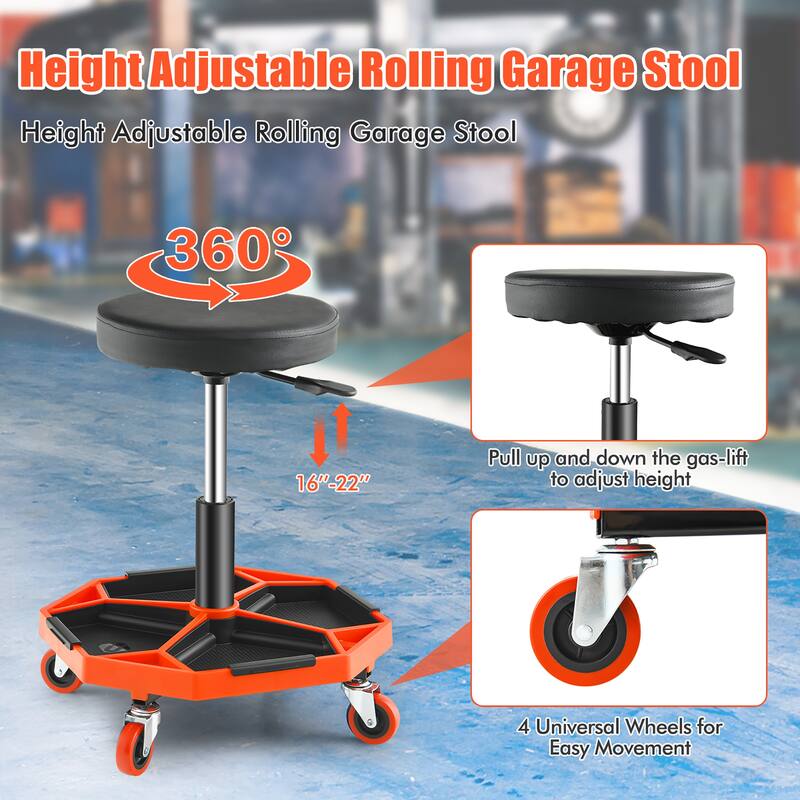 Costway Heavy-Duty Adjustable Height Rolling Stool with Tool Tray - See Details