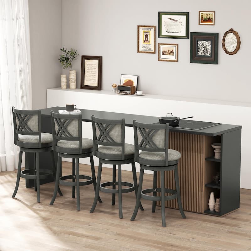 Gymax Swivel Bar Stools Set of 4 w/ Soft-padded Back & Seat Sturdy