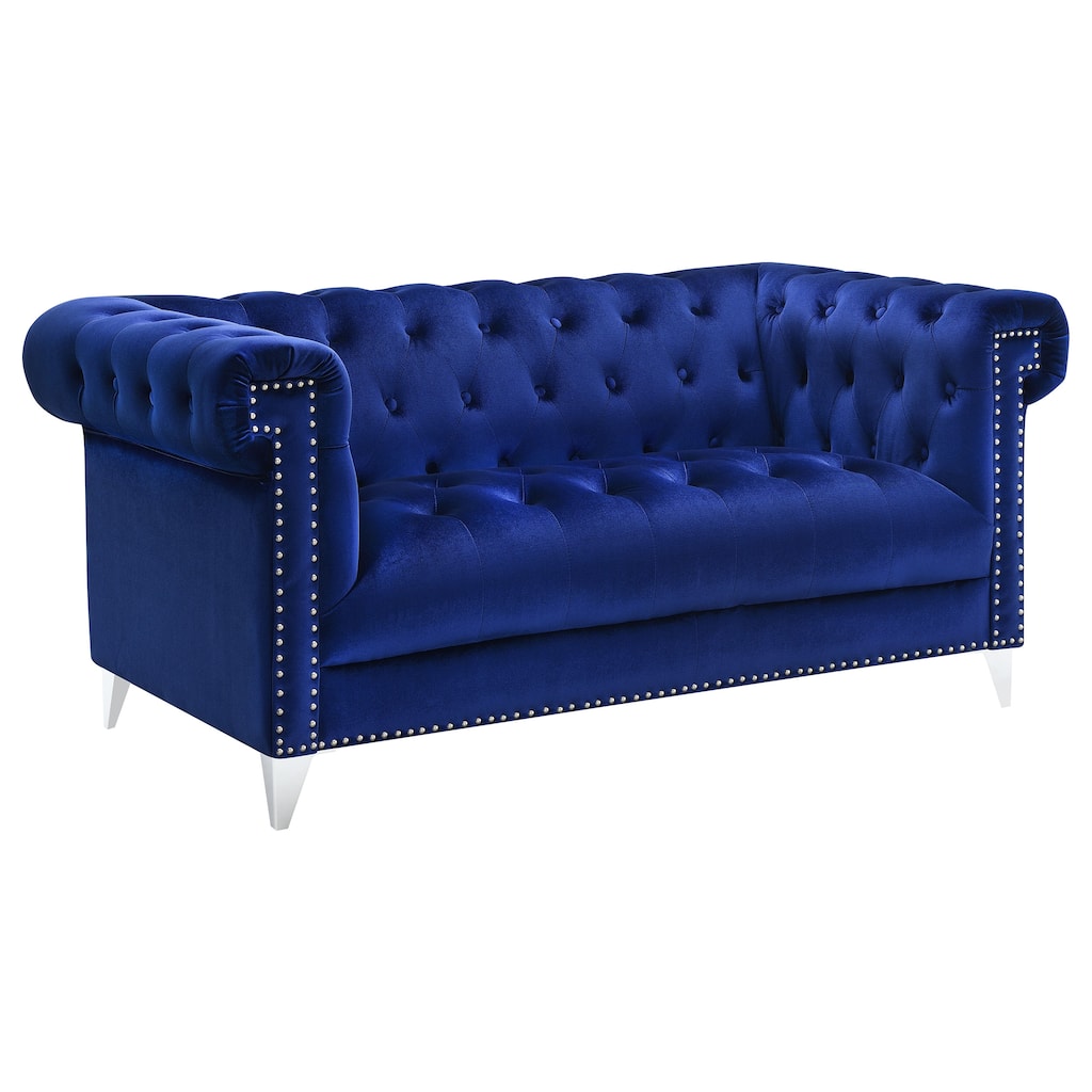 Bleker Blue Tufted Tuxedo Arm Loveseat