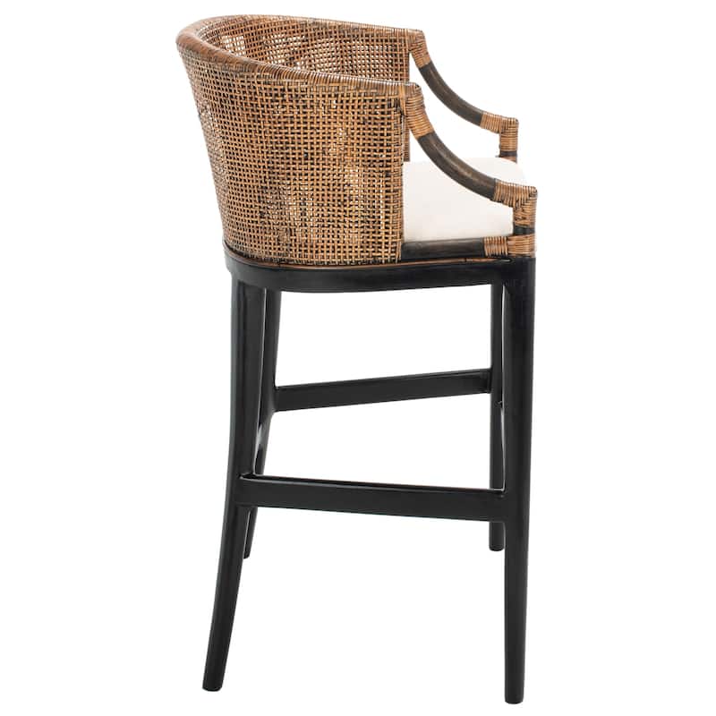 SAFAVIEH Brando Solid Wood Rattan 30-inch Seat Height Bar Stool (Fully Assembled) - 22.3" W x 20.5" L x 39" H