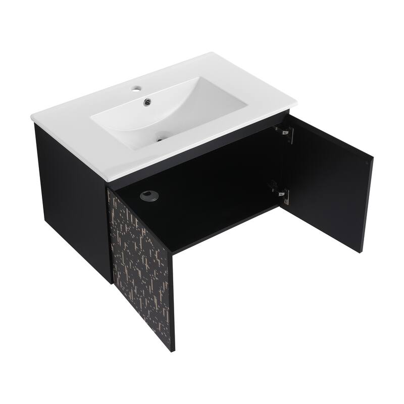 30" Floating Wall-Mounted Bathroom Vanity with Soft-Close Door Hinges, Ceramic Sink & Ample Storage