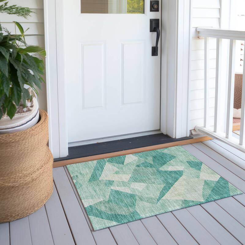 Machine Washable Indoor/ Outdoor Modern Queby Chantille Rug - Teal - 1'8" x 2'6"