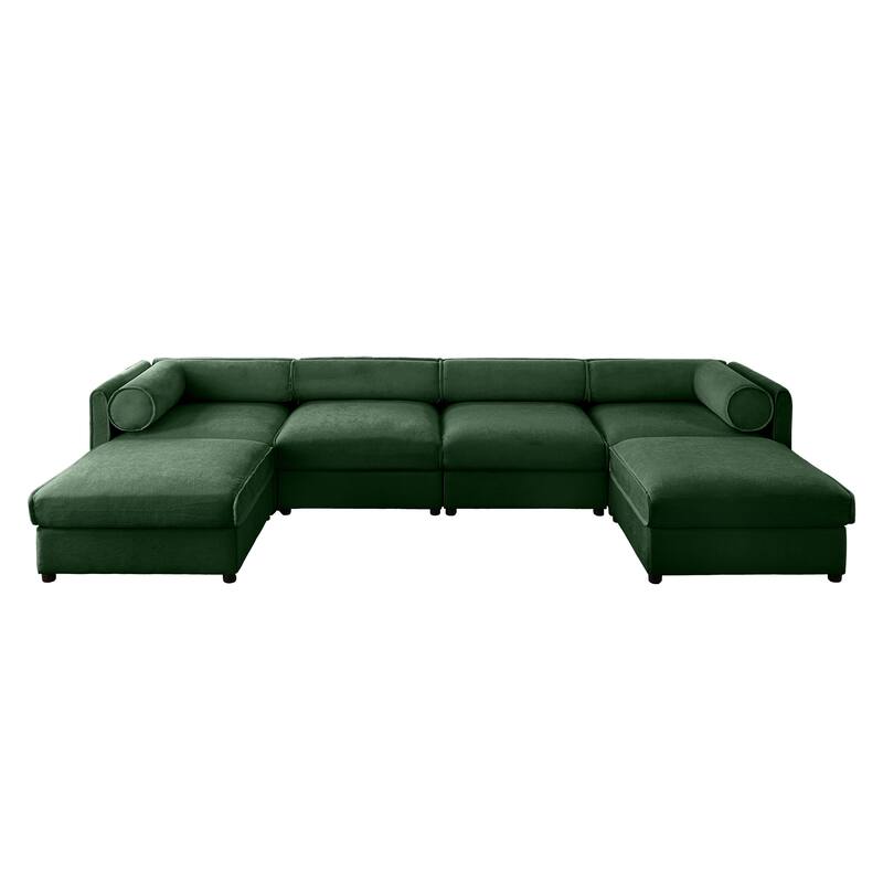 Modern 6-Piece U-Shaped Modular Sofa with Storage & 2 Storage Ottoman