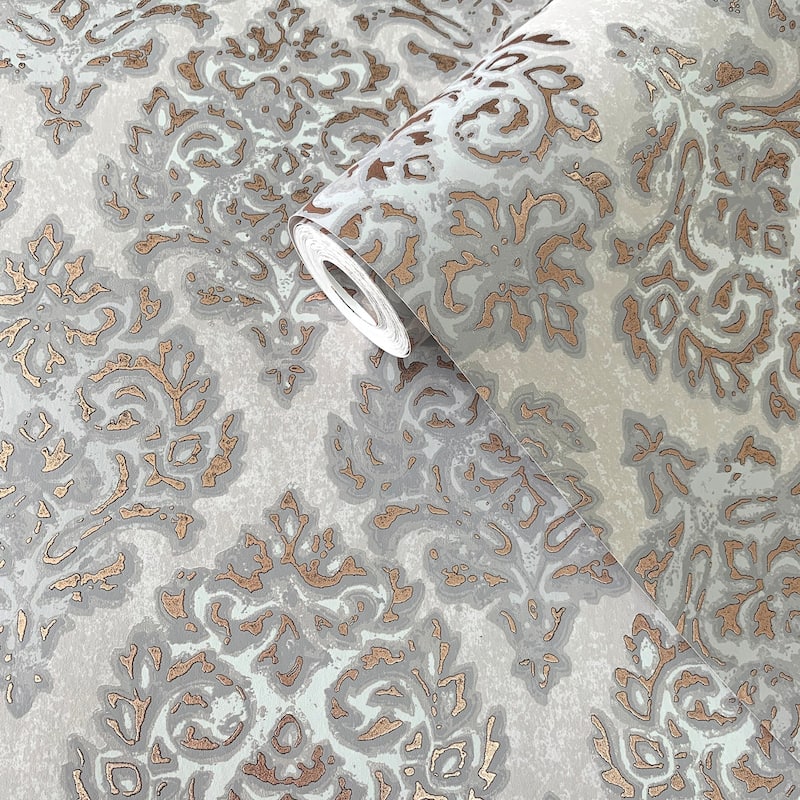 Galerie Wallcoverings Lustre Collection Modern Damask Non-woven Metallic Wallpaper Roll